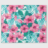 Hibiscus en palmbladeren cadeaupapier (Vlak)