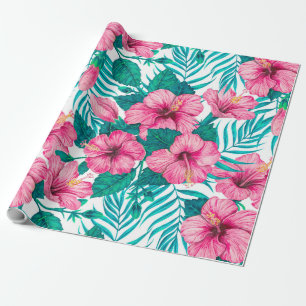 Hibiscus en palmbladeren cadeaupapier