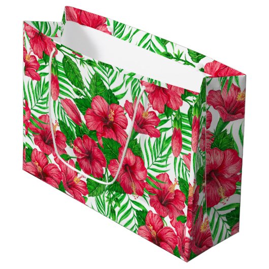 Hibiscus en palmbladeren groot cadeauzakje (Voorkant Gekanteld)