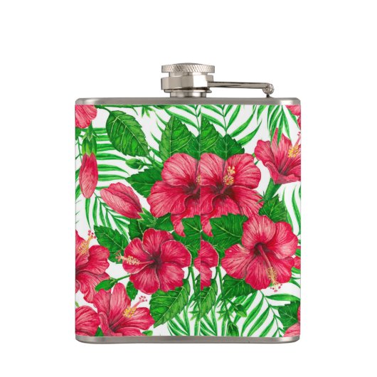 Hibiscus en palmbladeren heupfles (Achterkant)