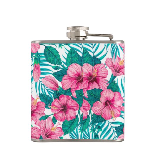 Hibiscus en palmbladeren heupfles (Achterkant)