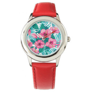 Hibiscus en palmbladeren horloge