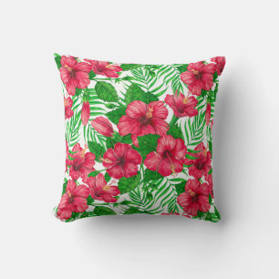 Hibiscus en palmbladeren kussen