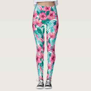 Hibiscus en palmbladeren leggings