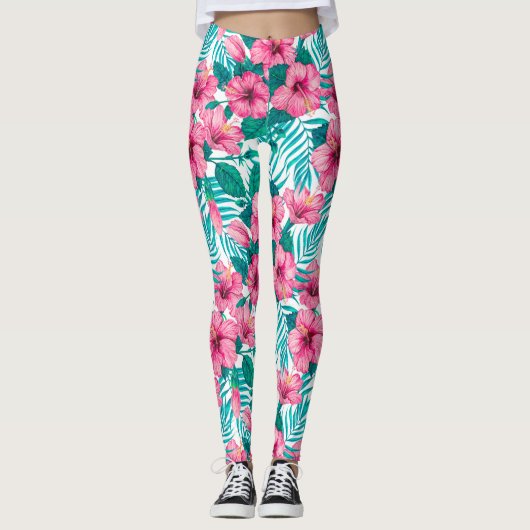 Hibiscus en palmbladeren leggings (Voorkant)
