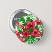 Hibiscus en palmbladeren ronde button 5,7 cm (Voorkant /achterkant)