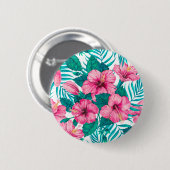 Hibiscus en palmbladeren ronde button 5,7 cm (Voorkant /achterkant)