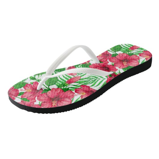 Hibiscus en palmbladeren teenslippers (Schuin)