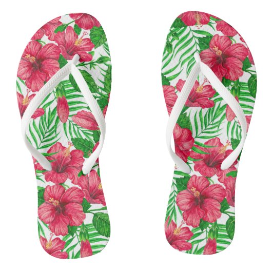 Hibiscus en palmbladeren teenslippers (Voetbed)