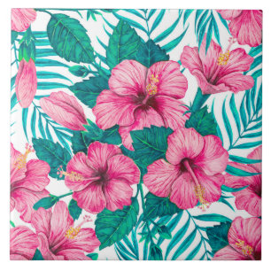 Hibiscus en palmbladeren tegeltje