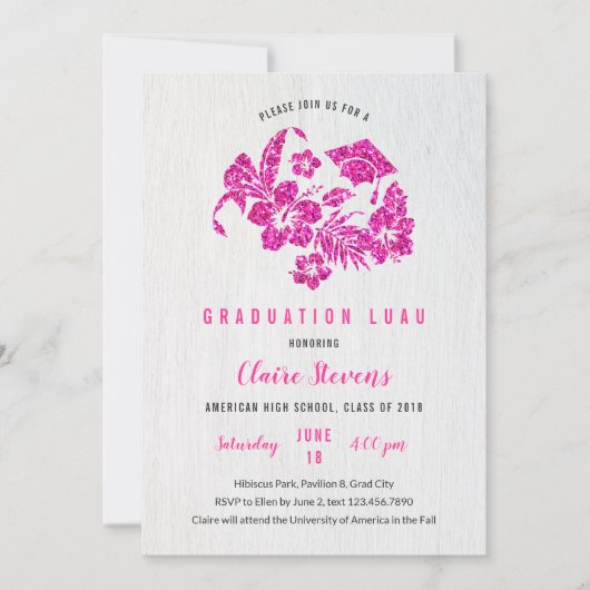 HIbiscus en Pet Afstuderen Luau Uitnodiging (Voorkant)