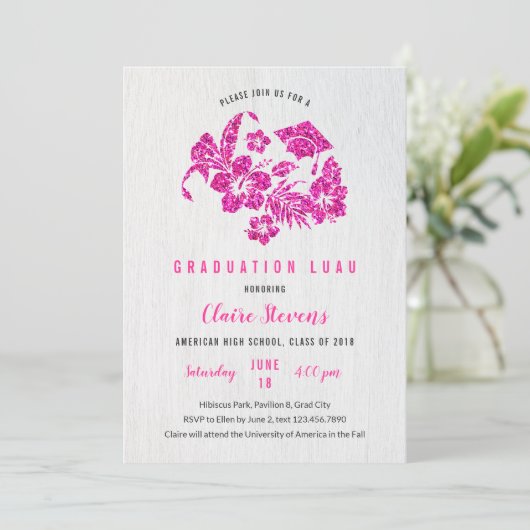 HIbiscus en Pet Afstuderen Luau Uitnodiging (Staand voorkant)