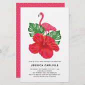 Hibiscus en Pink Flamingo Baby shower Invitation (Voorkant / Achterkant)