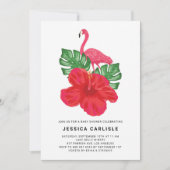 Hibiscus en Pink Flamingo Tropical Baby shower Kaart (Voorkant)