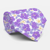 Hibiscus en Plumeria - Lila - Geel Stropdas (Opgerold)