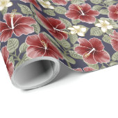 Hibiscus en Plumeria - Maroon Cadeaupapier (Rol Hoek)