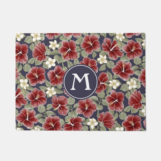 Hibiscus en Plumeria - Maroon Deurmat (Voorkant)