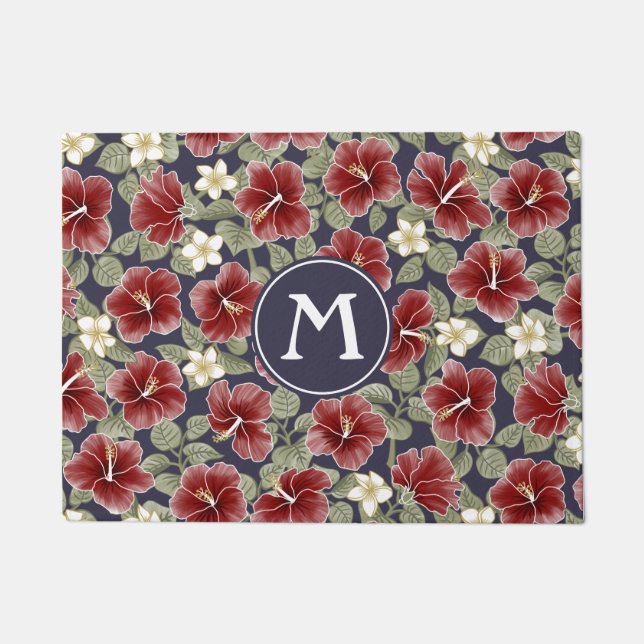 Hibiscus en Plumeria - Maroon Deurmat (Voorkant)