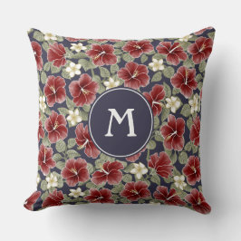 Hibiscus en Plumeria - Maroon Kussen