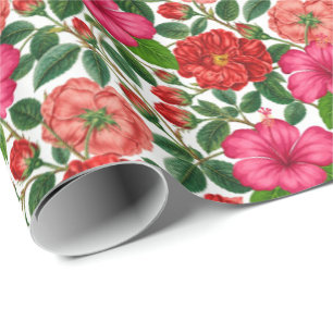 Hibiscus en Roos Botanisch Patroon Cadeaupapier