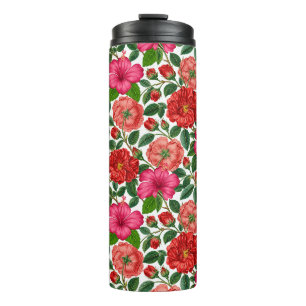 Hibiscus en Roos Botanisch Patroon Thermosbeker