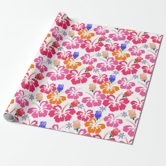 Hibiscus en Rozen Silhouette Wrapping Paper Cadeaupapier (Uitgerold)