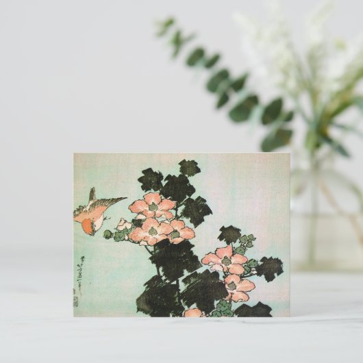 Hibiscus en Sparrow Briefkaart (Staand voorkant)