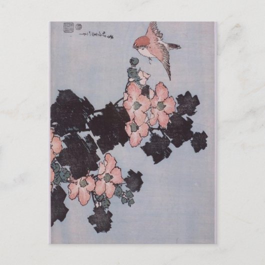 Hibiscus en Sparrow door Katsushika Hokusai Briefkaart (Voorkant)