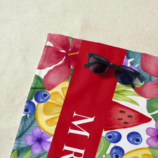 Hibiscus en Tropische bladeren Persoonlijke naam Strandlaken (In situ)