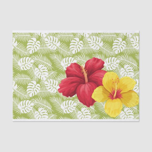 Hibiscus en tropische bladeren tissuepapier (Voorkant)