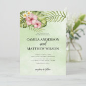 Hibiscus en verlaat bruiloft kaart (Staand voorkant)