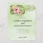 Hibiscus en verlaat bruiloft kaart (Voorkant / Achterkant)