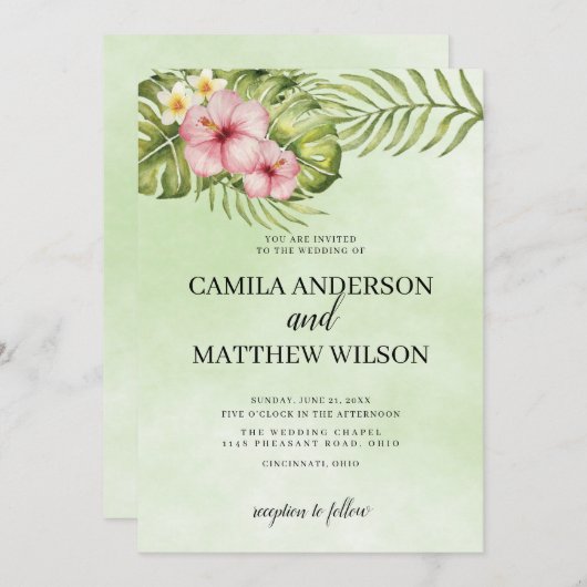 Hibiscus en verlaat bruiloft kaart (Voorkant / Achterkant)