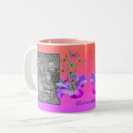 Hibiscus en vlinder Voeg uw foto gepersonaliseerd Tweekleurige Koffiemok