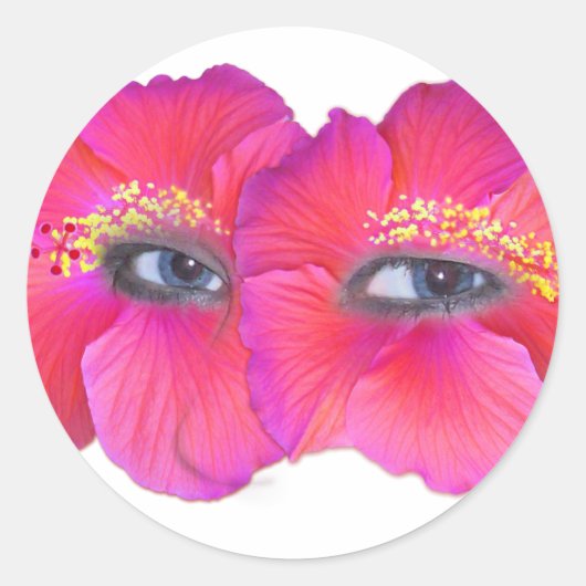 Hibiscus Eyes - Roze Ronde Sticker (Voorkant)