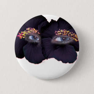 Hibiscus Eyes - zwart/Paars Ronde Button 5,7 Cm