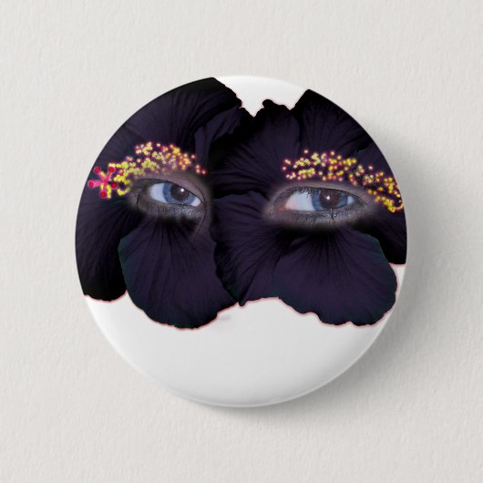 Hibiscus Eyes - zwart/Paars Ronde Button 5,7 Cm (Voorkant)