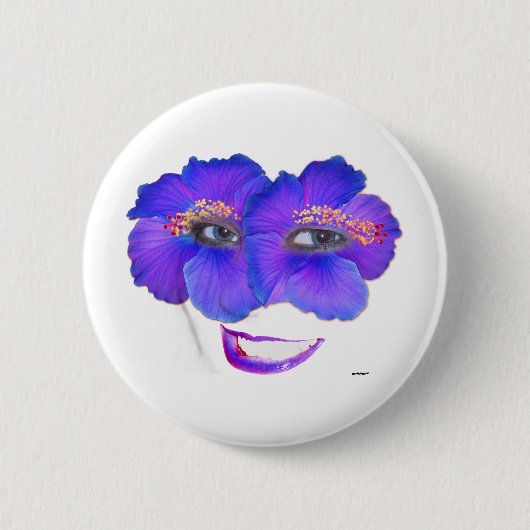 Hibiscus Face met glimlach - Blauw Ronde Button 5,7 Cm (Voorkant)