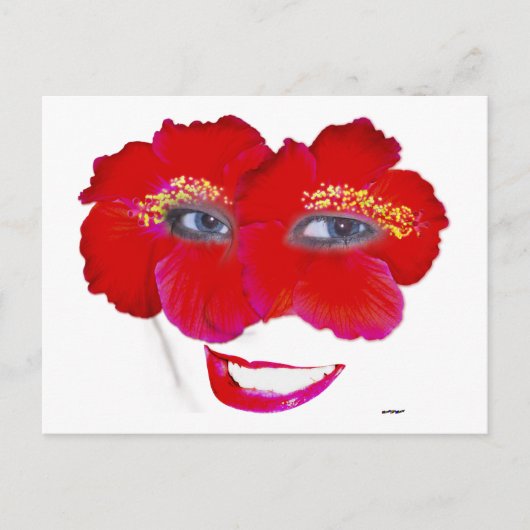 Hibiscus Face met glimlach - Rood Briefkaart (Voorkant)
