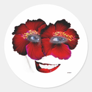 Hibiscus Face met glimlach - Rood en zwart Ronde Sticker