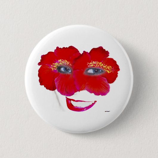 Hibiscus Face met glimlach - Rood Ronde Button 5,7 Cm (Voorkant)