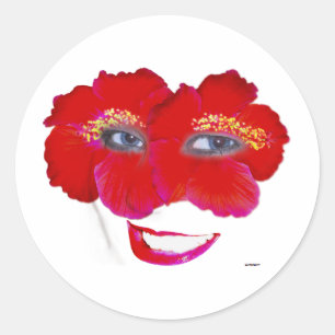 Hibiscus Face met glimlach - Rood Ronde Sticker