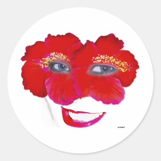Hibiscus Face met glimlach - Rood Ronde Sticker (Voorkant)