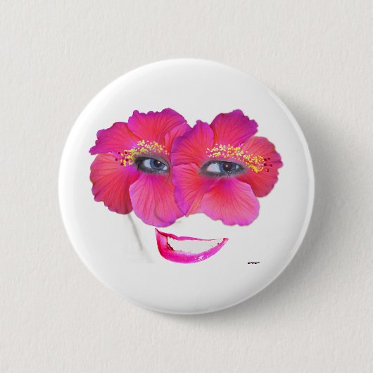 Hibiscus Face met glimlach - Roze Ronde Button 5,7 Cm (Voorkant)