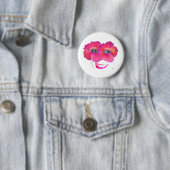 Hibiscus Face met glimlach - Roze Ronde Button 5,7 Cm (In situ)