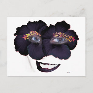 Hibiscus Face met glimlach - Zwart/Paars Briefkaart