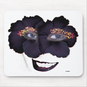 Hibiscus Face met glimlach - Zwart/Paars Muismat