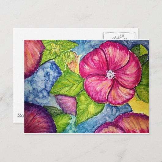 Hibiscus Fantasy Waterverf Briefkaart (Voorkant / Achterkant)