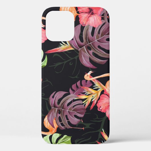 Hibiscus, flamingo's, Waterverf tropisch patroon. Case-Mate iPhone Case (Achterkant)