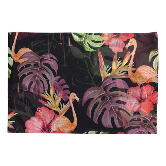 Hibiscus, flamingo's, Waterverf tropisch patroon. Kussensloop (Achterkant)